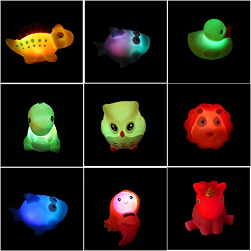 Leuchtendes Badespielzeug für Kinder, Baby, Kleinkind, Farbwechsel, Bade-Spielzeug, schwimmende Gummiente, Hai, Meerjungfrau, Eule, Dinosaurier, Löwe, Wasser, Badewanne, Spielzeug, 10 Stück Cover
