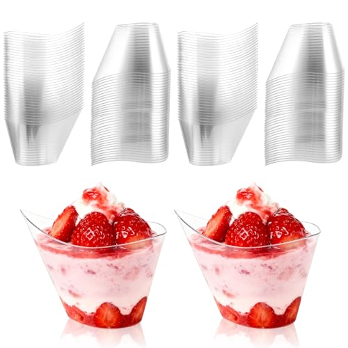 LDXDRU 100 vasos de postre de plástico, 200 ml, vasos de postre, cuencos de postre, vasos de postre, cuencos reutilizables para postres, pudines, mousse, helados, fiestas