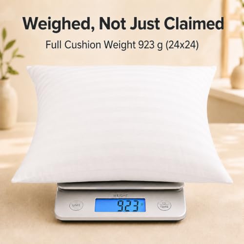 Image of Cloth Fusion Microfiber Sofa Cushion Fillers, White, 24x24 inch, Set of 2 | Satin Striped Soft Cushion, 24 inch x 24 inch Pillow For Sofa, hypoallergenic, Hollow microfibre fill, Fluffs Up in 24 Hrs