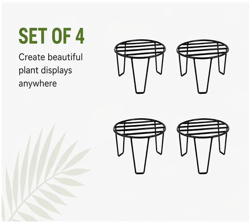 Image of Industry Strong Legs Metal Round Stands for Plant Pot and Flower Pot Black Stand Set of 4