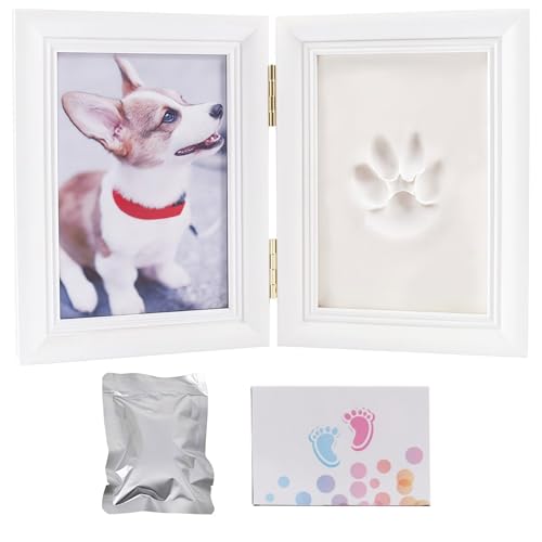Pfotenabdruck Set Hund und Katze - 3D DIY Holz Bilderrahmen Pfotenabdruck Dog Memorial Gifts Photo Frame mit Lehm, Haustier Fotorahmen f&uuml;r Heimdekoration Geschenke f&uuml;r Menschen die Haustiere halten