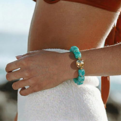 INNERDIVA Chunky Beaded Bracelet for Women Trendy Statement Big Lake Blue Resin Bead Stretch Bracelets Summer Beach Beachy Boho Jewelry Charm Cute Gifts Stuff for Women by INNERDIVA - Used condition - Image 2