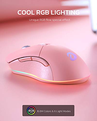 Image of Wireless and Wired Dual-Mode Rechargeable Gaming Mouse with 7 Programmable Buttons, RGB and 7 Adjustable DPI Levels up to [10000DPI] [150IPS] [1000Hz Polling Rate] for PC and Notebook Gamer (Pink)