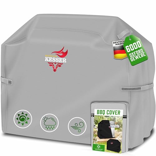 KESSER® Grillabdeckung Wetterfest, Grill Abdeckhaube Gasgrill, Grillhaube Schutzhülle für Weber, Enders, Char Broil, 600D Oxford Gewebe, wasserdicht, UV-beständig, reißfest, 147x61x122cm, Grau 1