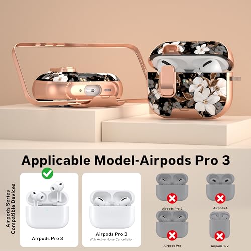 Image of for Apple AirPods Pro 3 Case 2025 with Safety Lock & Foldable Phone Stand | Double Drop Protection,Two-Piece Design, Airpod Pro 3 Case with Keychain & Cleaner Kit, Support Wireless Charging, Flower