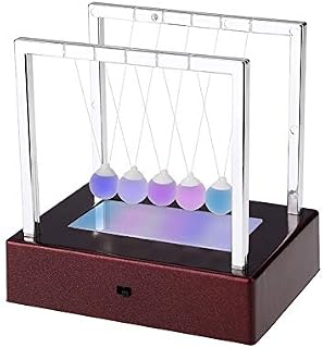 LED Light Up Newton Cradle Balance Balls Newton Swing Glass Ball Science Psychology Puzzle Desk Fun Toy for Office Home Decoration (D)