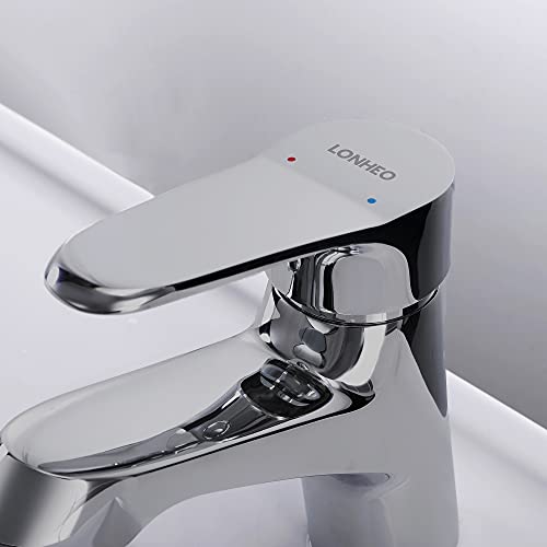 Lonheo Einhebel Wasserhahn Bad Mischbatterie mit 50cm Kaltes Warmes Wasser 3/8 Zoll Schläuche, Verchromt Badezimmer Armatur Waschtischarmatur für Waschbecken - Image 5
