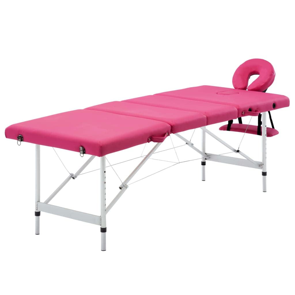 aphrophina Comfortable 4-Zone Foldable Massage Table for Home Use, Adjustable Height and Arm Supports, Pink