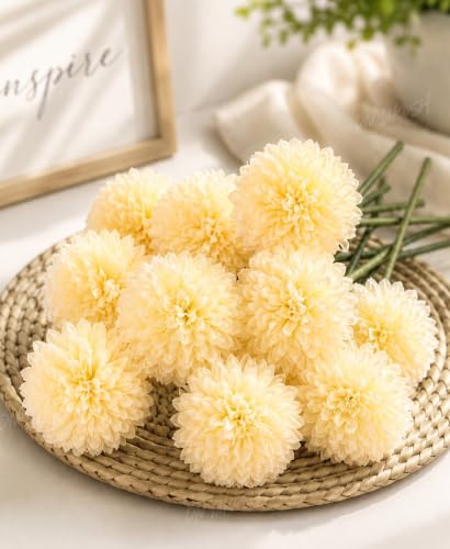Image of Divyakosh Artificial Hydrangea Flower Sticks for Vase (Vase Not Included), Pack of 6, 3.5 Inch (8.9 cm) Large Bloom, Peach Artificial Flowers for Home Decor, Decorative Artificial Dahlia Flowers