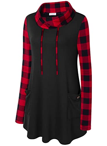 Bulotus Fall Sweaters for Women 2025 Cowl Neck Asymmetrical Long Tunics for Leggings Vacation Travel Tops with Pockets