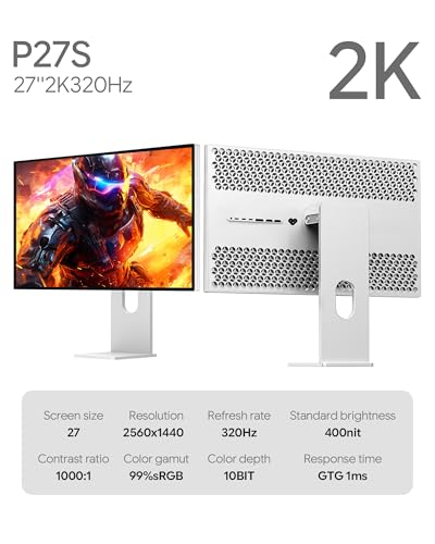 Image of P27S 27 inch 2k 320Hz Glossy Monitor, IPS Panel, 10-Bit Color, 99% sRGB, 98% DCI-P3, 1ms, VRR, HDR, Eye Care (Honeycomb - with Stand)