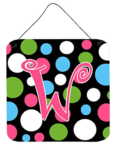 Caroline's Treasures CJ1038-WDS66 Letter W Initial Monogram - Polkadots and Pink Wall or Door Hanging Prints Aluminum Metal Sign Kitchen Wall Bar Bathroom Plaque Home Decor, 6x6, Multicolor