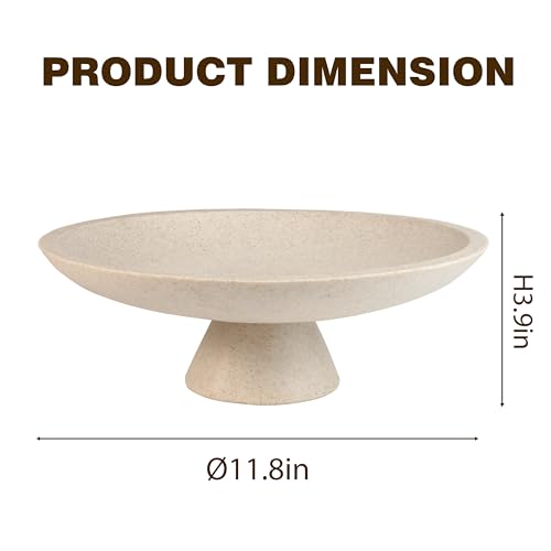 Large Modern Decorative Bowl for Home Decor Fruit Organic Catch All Key Kitchen Entryway Shelf Coffee Table With Pedestal,Artificial Stone Beige - Image 4