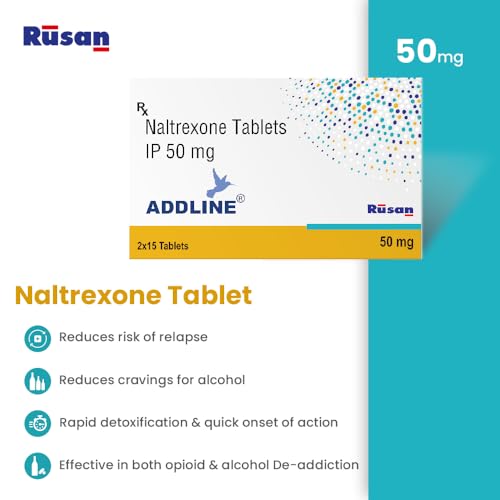 Image of Rusan Addline Naltrexone HCl 50mg | 15 Tablets | Alcohol & Opioid Dependence Treatment | Blocks Receptors