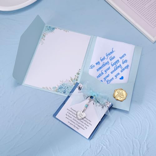 Image of MIXJOY Something Blue Gift for Bride, Wedding Day Bridal Blue Pearl Angel Wings Bouquet Garter Charm for Bride to Be