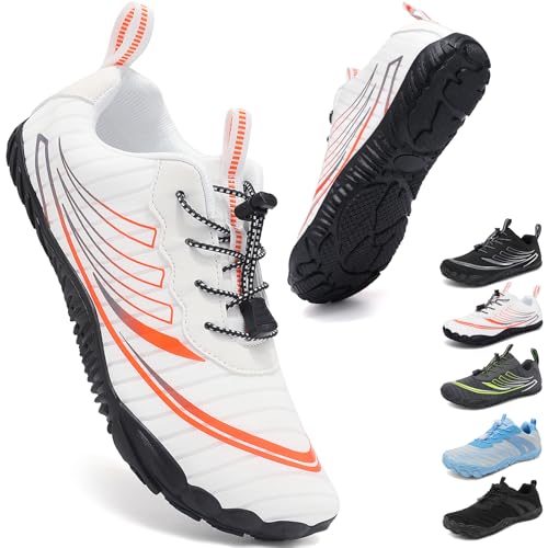 ZDQ Barefoot Shoes Minimalistas Sneakers Hombre Mujer Transpirable Ligeras Flexible Puntera Ancha Zapatos Descalzos Trail Running Deportes Casual Fitness Blanco 44