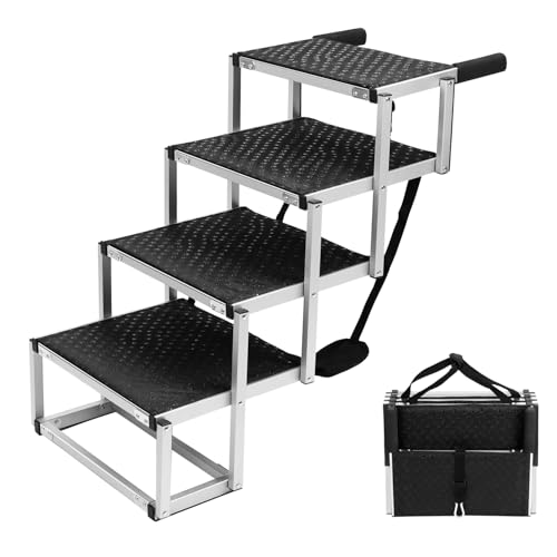 QWORK® 4-Stufen Klappbar Hundetreppe Auto, Anti-Rutsch Einstiegshilfe Auto für Kleine & Große Hunde - Höhenverstellbar 64cm, bis 80kg Belastbar