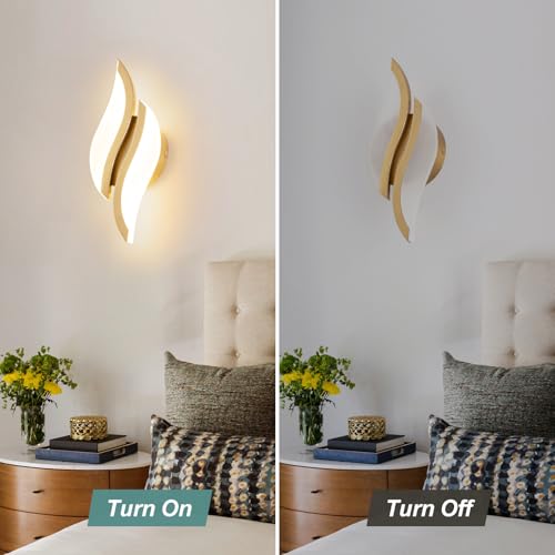 Image of CANEOE Modern LED Wall Sconce 6000K Black Indoor Wall Light Fixtures Acrylic Wall Sconce Lighting for Living Room Bedroom Bedside Bathroom Hallway Stairway Wall Lamp (Gold, 2 Packs, 3000K)