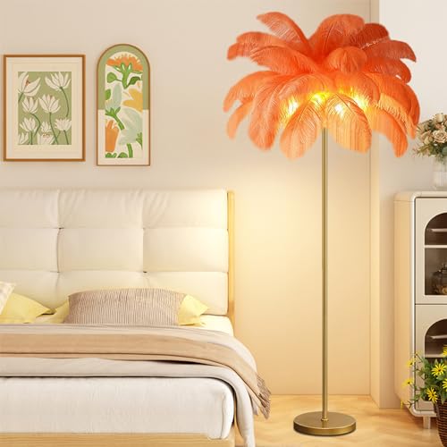 Lámpara de pie Regulable elegante con plumas de avestruz de alta gama para decoración 1