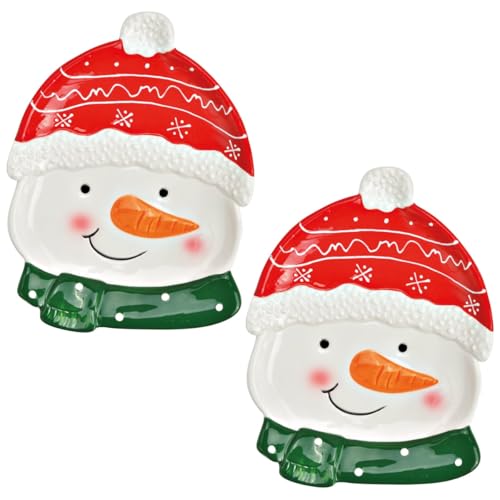 Lot d'assiettes colorées en céramique pour biscuits et collations - Assiettes de service de Noël mignonnes 17 x 21 cm comme décoration de table et de Noël - Assiettes décoratives amusantes avec motif