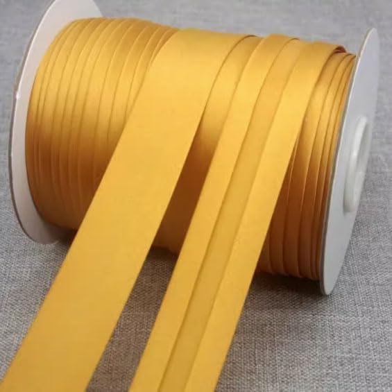 Satin Bias Binding Tape 1 inch Wide Single Fold 34 Colours 25mm Finished Size 1/2 inch (Khaki, 55 Yard)