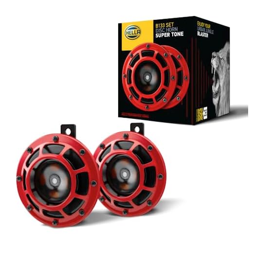HELLA 003399801 Supertone 12V High Tone/Low Tone Twin Horn Kit with Red Protective Grill, 2 Horns