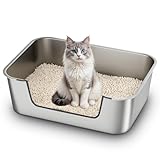 Qiuma Stainless Steel Cat Litter Box with Low Entry, Large Metal Kitty Litter Box for Senior or Injured Cats, Odor-Free, Non-Stick, Easy to Clean, 23.4'x15.6'x7.8', for Multiple Cats