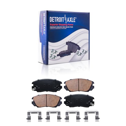Image of Detroit Axle - Front Brake Pads for Chevy Equinox Impala Malibu Limited | GMC Terrain Buick Allure LaCrosse Cascada Regal Saab 9-5, Ceramic Brake Pads w /Hardware Replacement