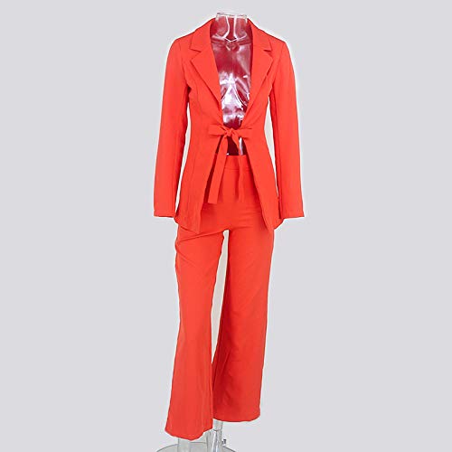 Fuedage Women's Casual Solid Office Two Pieces Set Long Sleeve Blazer And Pant Sets Orange Small #TOP2
