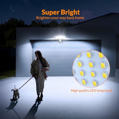 LEPOWER 1600LM LED Solar Security Lights Motion Outdoor, Motion Sensor Light, 5500K White Light, IP65 Waterproof Outdoor Flood Solar Light with 3 Adjustable Head for Yard, Garage（White）