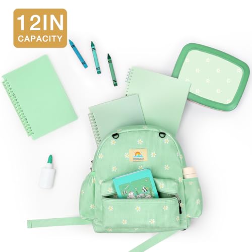 Image of STEAMEDBUN Corduroy Toddler Backpack for Girls 2-4: Kids backpack for Boys Girls - 12 inch Preschool Kindergarten Backpacks - Daisy