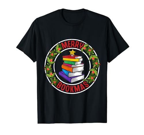 Merry Bookmas Books Árbol de Navidad Gusano de biblioteca a juego Camiseta