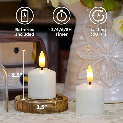Image of Small Flickering Tea Light Flameless Candles with Battery and Remote,1.5 inch x2.5 inch Ivory LED 2 /4 /6 /8H Timer Votive Battery Operated Pillar Plastic Long Lasting 9pcs Tealight Candles