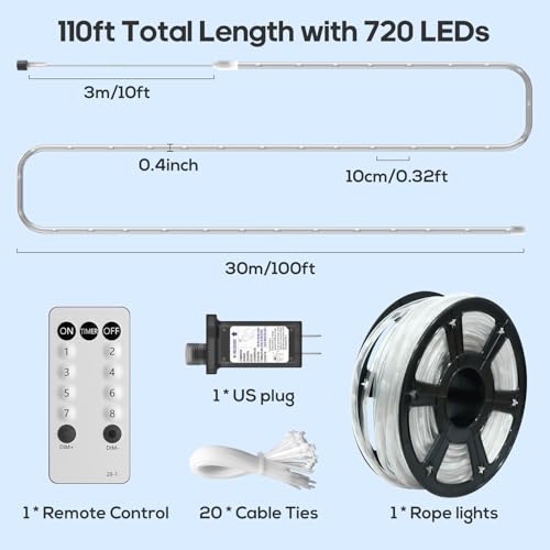image for Soiarllt 100Ft 720 LED Rope Lights Outdoor Waterproof with Remote, 8 M