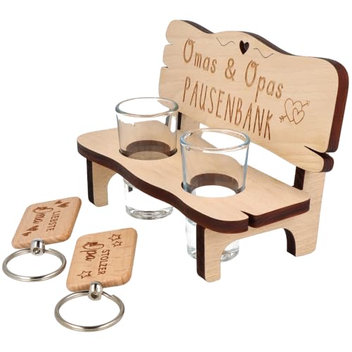 Spruchreif | Geschenkset für Großeltern Pausenbank für Oma und Opa | Schnapsbank und Schlüsselanhänger mit Gravur… – Ansicht 5