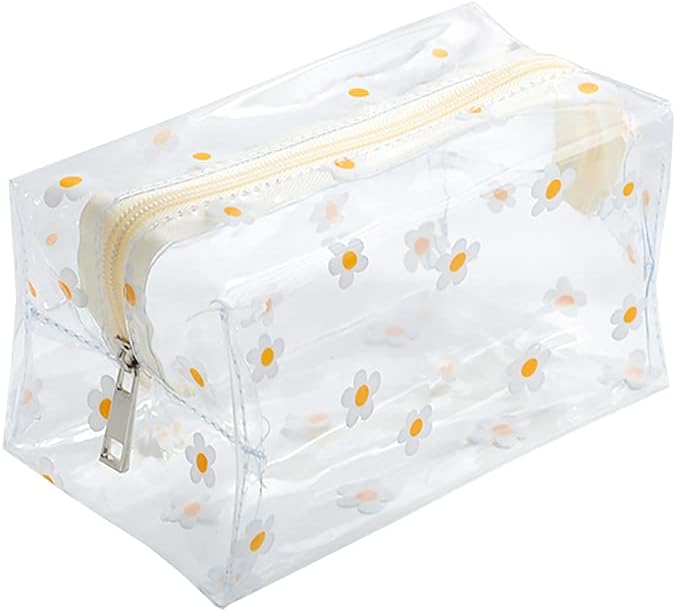 Clear Flower Makeup Bags Transparent Floral Cosmetic Bag Travel Wash Bag Waterproof Toiletry Storage Pouch for Women Girls Daisy