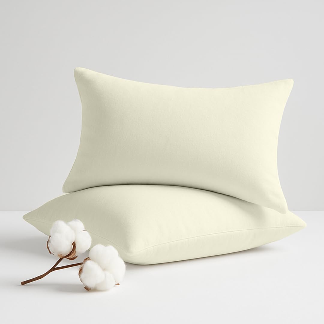 Egypto Cream 100% Brushed Cotton Soft And Cozy Flannelette Thermal Pillow Cases (, Pillowcase)