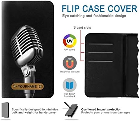 RW1672 Retro Microphone Jazz Music PU Leather Flip Case Cover for iPhone 11 Pro with Personalized Your Name on Leather Tag image 4