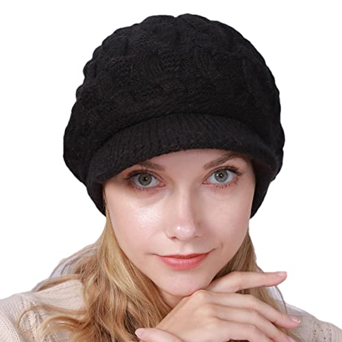 Boina feminina com aba – malha macia e quente – Touca sol quente inverno para meninas e mulheres Nan