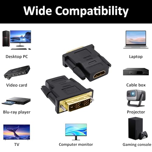 YARCHONN DVI na HDMI adapter dwukierunkowy DVI-D 18+1 wtyczka do gniazda HDMI konwerter Single Link Full HD 1080p @60Hz adapter złącze wtykowe do monitora komputerowego HDTV LCD/DVD -2 sztuki