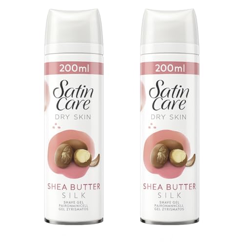 Satin Care Shea Butter Silk Shave Gel – Twin Pack (2 × 200 ml) – For Dry Skin, Enriched with Shea Butter