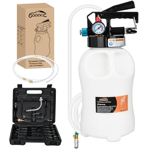 GOOACC Transmission Fluid Pump Kit 10L Automotive Pneumatic Oil Fluid Extractor ATF Refill Dispenser Transfer Pump with 15 ATF Filler Adapters 2.6 Gal 2 Way Vacuum Fluid Evacuator Oil Change Tool Set