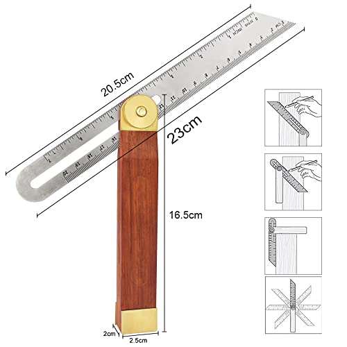 Adjustable Carpentry Square Bevel Gauge Sliding Bevel 9 Inch Hardwood Handle Stainless Steel Blade Ruler T Bevel Angle Finder Craft Bevel Tool for Craftsman Carpenter Architect Engineer Woodworking