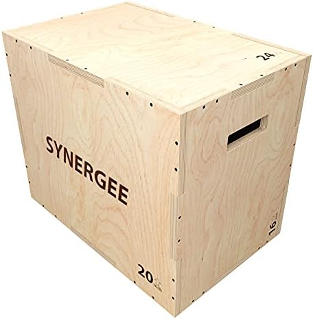 Synergee 3 in 1 Wood Plyometric Box for Jump Training and Conditioning. Wooden Plyo Box All in One Jump Trainer. Size - 24/20/16
