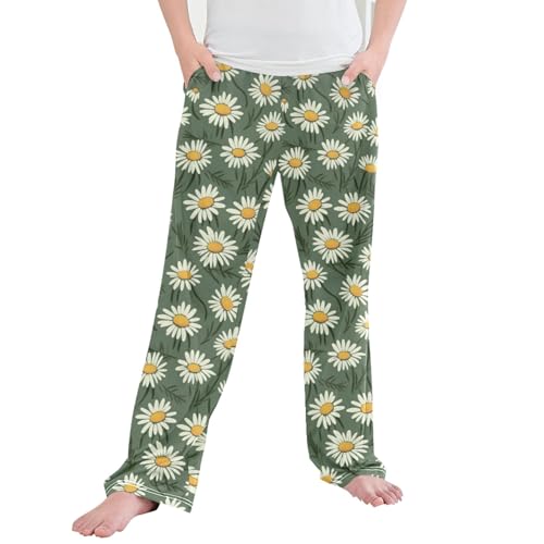 Daisy Flowers Long Pajama Pants Elastic Waist PJ Bottoms with Pockets S A111401