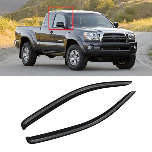 Image of Window Visor for 2005-2015 Toyota Tacoma Access /Extended Cab, Rain Guards Shields Vent Deflector Shade Wind Dark Smoke 2006 2007 2008 2009 2010 2011 2012 2013 2014, Tape-On, 2PCS