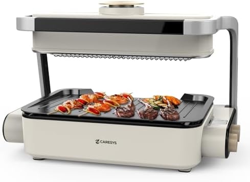 CARESYS Smokeless Double Care Grill, Electric Indoor Tabletop Grill, Dual Heating, Fast Grilling, Portable, Nonstick, Adjustable Temperature, Ideal for K-BBQ