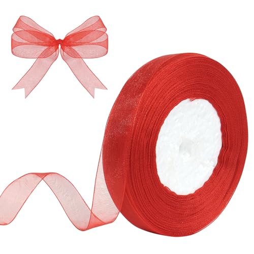Partyeah Red Sheer Organza Ribbon,5/8 Inch x 50 Yards