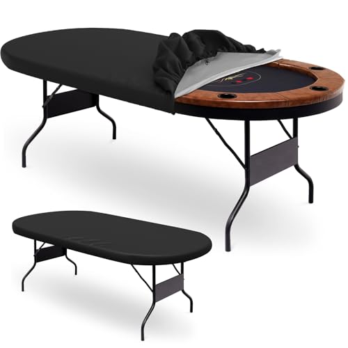 Gasadar Oval Poker Table Dust Cover with Elastic Band Hem and Buckle Fit Portable Poker & Game Table 96 L x 44 W Black