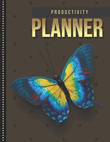 Productivity Planner: Yellow Blue Monarch Butterfly on Brown - Garden Art / Undated Weekly Organizer / 52-Week Life Journal With To Do List - Habit ... Calendar / Large Time Management Agenda Gift